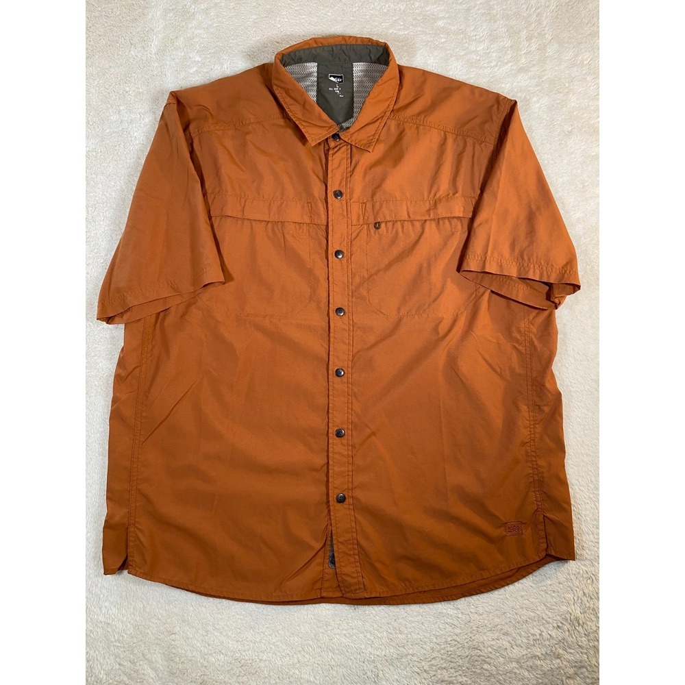 REI Shirt Men's Large Orange Button Up Short Sleeve Outdoor Hiking Vented Camp